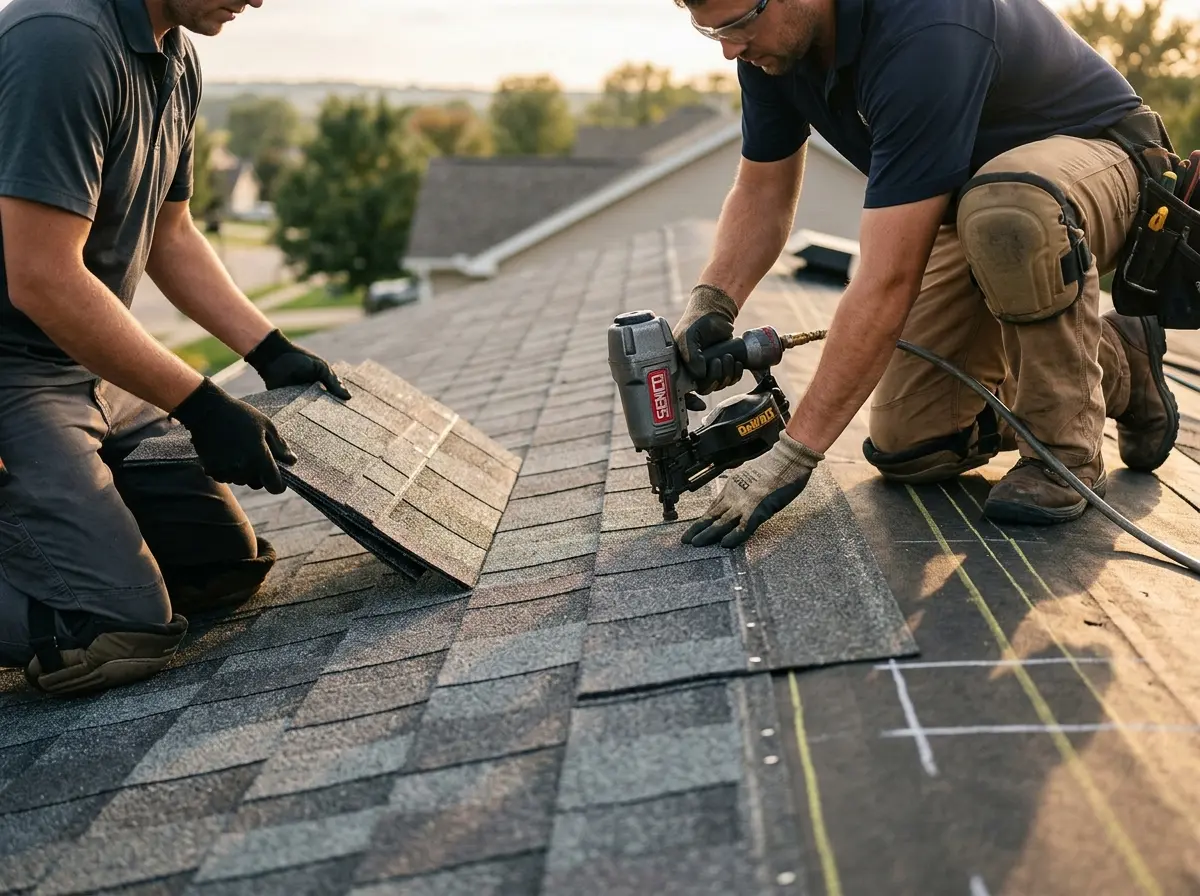 Professional roofer working on a residential roof in Durango